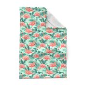 Pink Flamingos on Teal Tropical Birds Tropical Plants