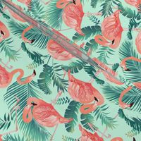 Pink Flamingos on Teal Tropical Birds Tropical Plants