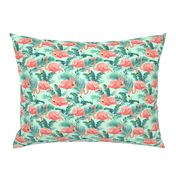 Pink Flamingos on Teal Tropical Birds Tropical Plants