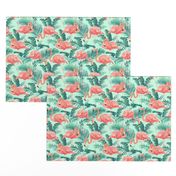 Pink Flamingos on Teal Tropical Birds Tropical Plants