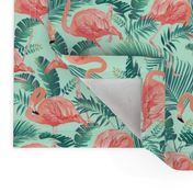 Pink Flamingos on Teal Tropical Birds Tropical Plants