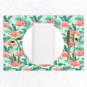 Pink Flamingos on Teal Tropical Birds Tropical Plants