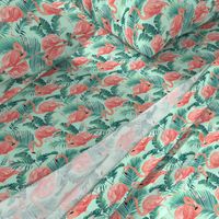 Pink Flamingos on Teal Tropical Birds Tropical Plants