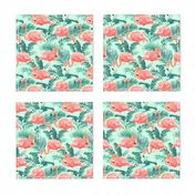 Pink Flamingos on Teal Tropical Birds Tropical Plants