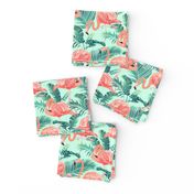 Pink Flamingos on Teal Tropical Birds Tropical Plants