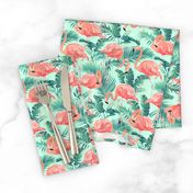 Pink Flamingos on Teal Tropical Birds Tropical Plants