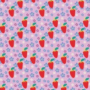 Summer Orchid Stripes, Pink Fabric, Violet Flowers, Red strawberries