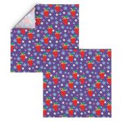 Summer Purple Polka Dots, Purple Fabric, Red Strawberries, Violet flowers, Kitchen fabric, Floral fabric