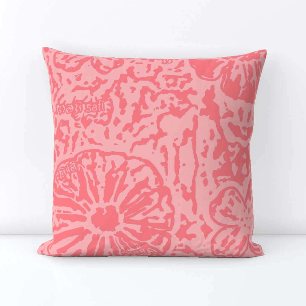 24" LARGE Salmon Pink Floral Block Print