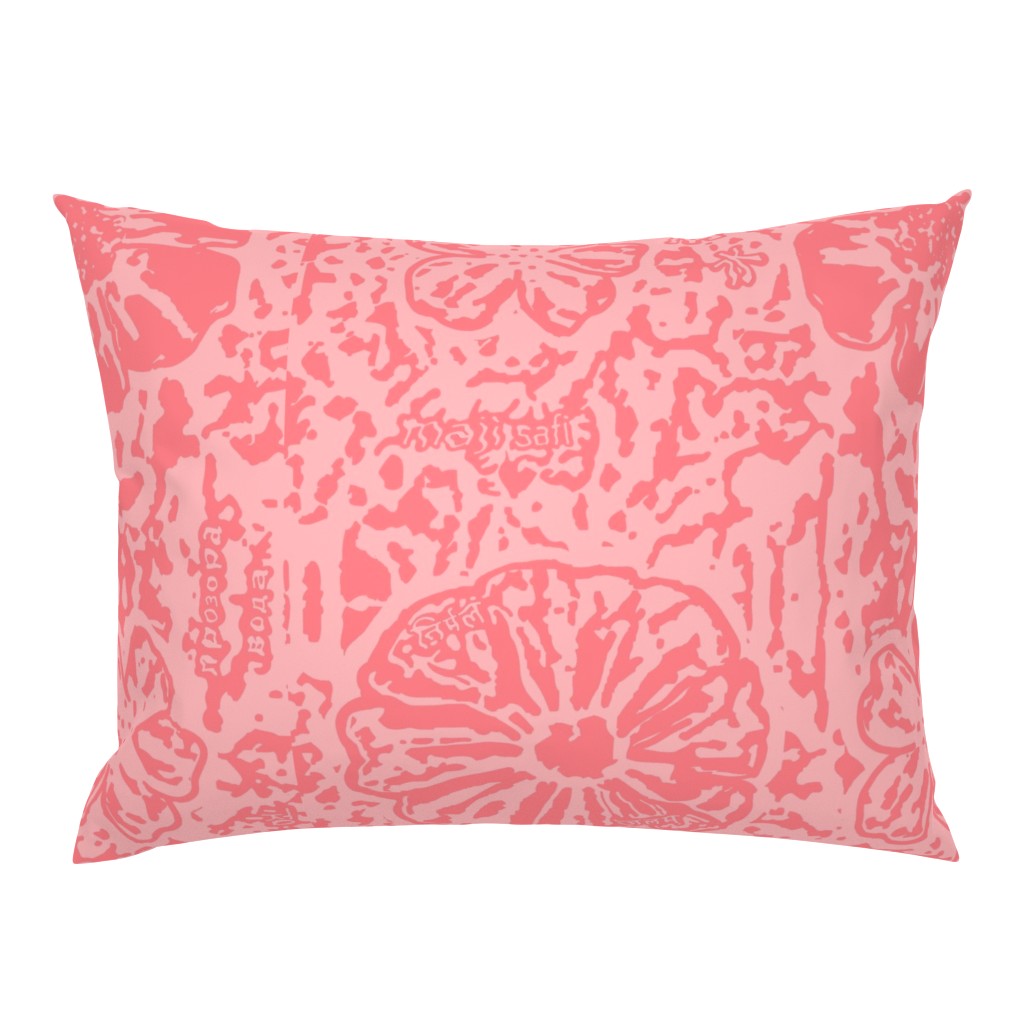 24" LARGE Salmon Pink Floral Block Print