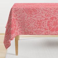 24" LARGE Salmon Pink Floral Block Print