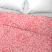 24" LARGE Salmon Pink Floral Block Print