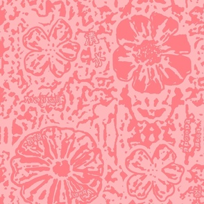 24" LARGE Salmon Pink Floral Block Print