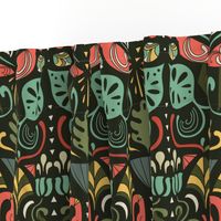 artdeco flamingos and tropical leaves design pattern 2