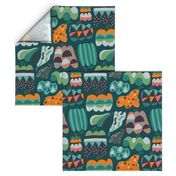 Funny color block pumpkins fabric pattern.