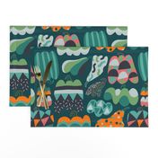 Funny color block pumpkins fabric pattern.