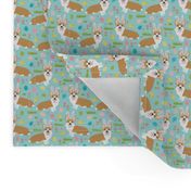 SMALL corgi easter fabric - easter pastel easter bunny easter egg dogs - blue