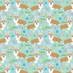 SMALL corgi easter fabric - easter pastel easter bunny easter egg dogs - blue