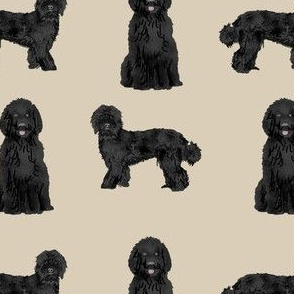 labradoodle dog fabric - black labradoodles design - tan