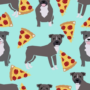 pitbull pizza fabric - blue pittys dog fabric cute pitbulls dog design - aqua