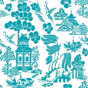 Chinoiserie Villages peacock blue
