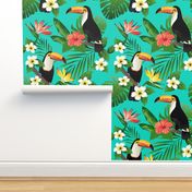 Tucan on Teal Tropical Birds Tropical Plants Hibiscus Bird of Paradise