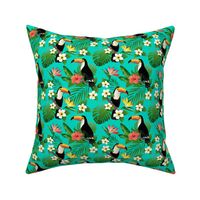 Tucan on Teal Tropical Birds Tropical Plants Hibiscus Bird of Paradise