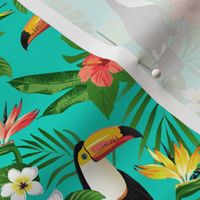 Tucan on Teal Tropical Birds Tropical Plants Hibiscus Bird of Paradise