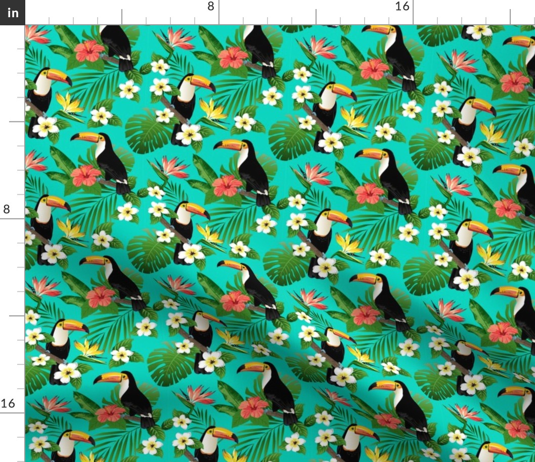 Tucan on Teal Tropical Birds Tropical Plants Hibiscus Bird of Paradise