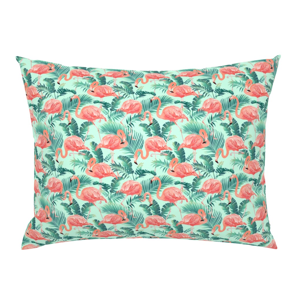 Flamingos on Teal Tropical Birds Tropical Plants