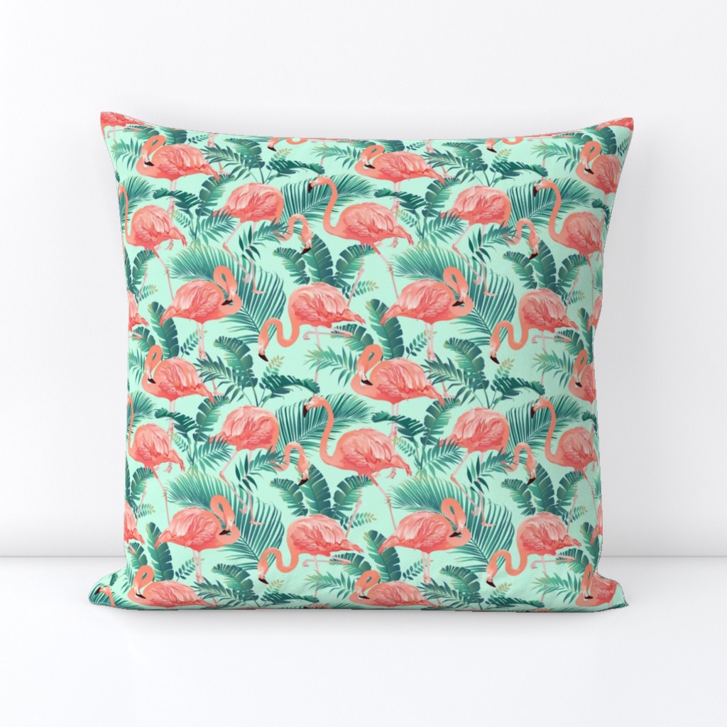 Flamingos on Teal Tropical Birds Tropical Plants