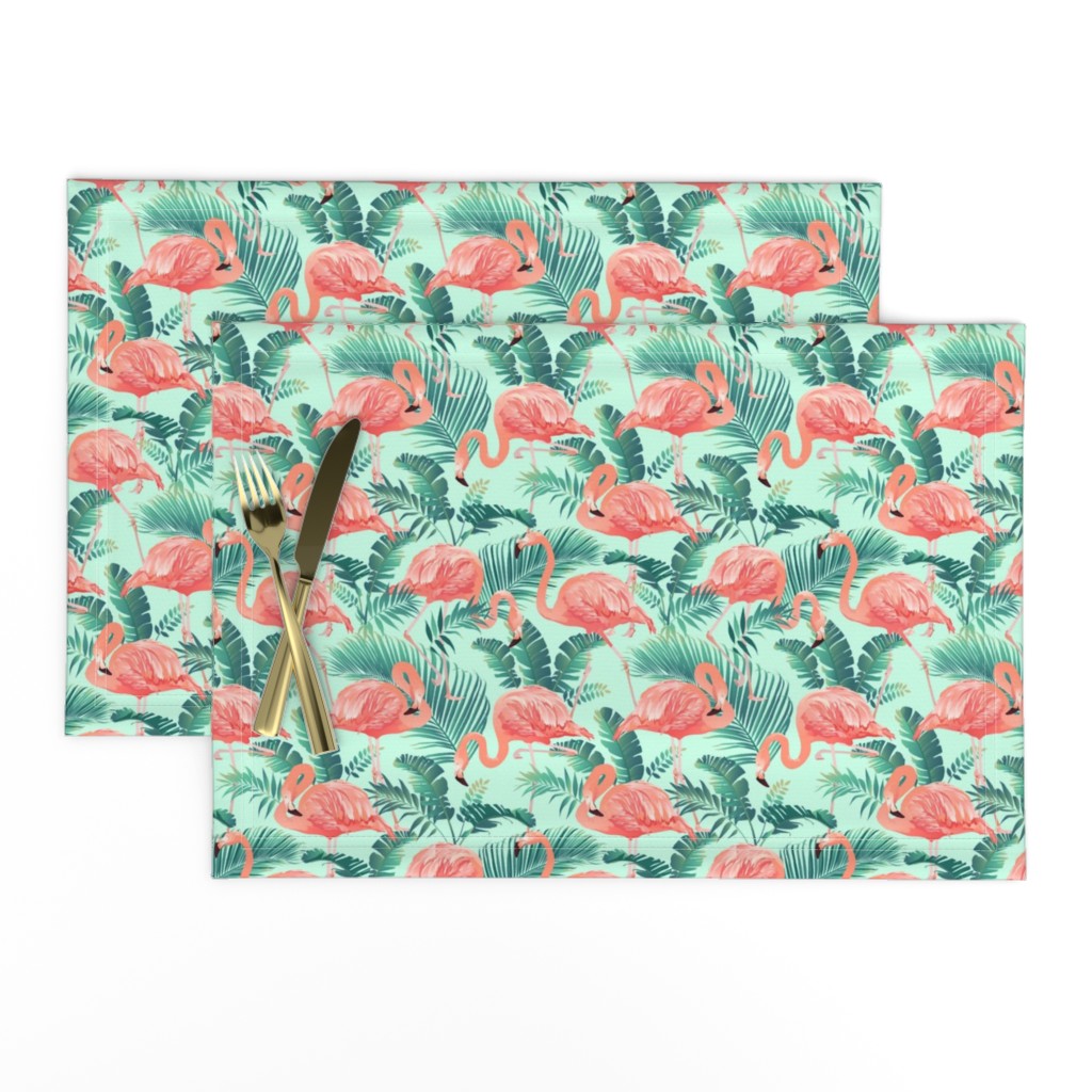 Flamingos on Teal Tropical Birds Tropical Plants