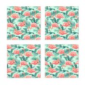 Flamingos on Teal Tropical Birds Tropical Plants