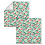 Flamingos on Teal Tropical Birds Tropical Plants