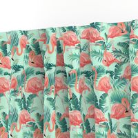 Flamingos on Teal Tropical Birds Tropical Plants