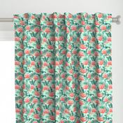 Flamingos on Teal Tropical Birds Tropical Plants