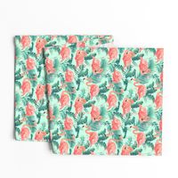 Flamingos on Teal Tropical Birds Tropical Plants