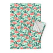 Flamingos on Teal Tropical Birds Tropical Plants