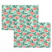 Flamingos on Teal Tropical Birds Tropical Plants