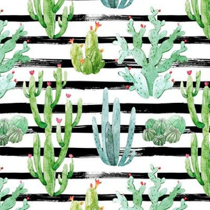 6" Watercolor Desert Cactus // Black Stripes