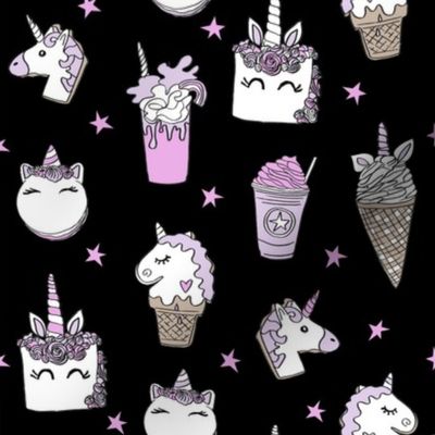 unicorn food // ice cream cone unicorns cake cute kawaii rainbows fabric black