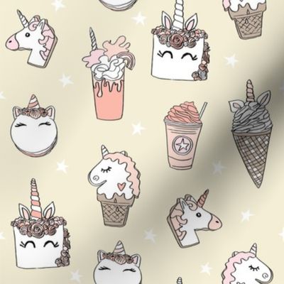 unicorn food // ice cream cone unicorns cake cute kawaii rainbows fabric beige