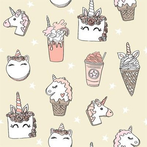 unicorn food // ice cream cone unicorns cake cute kawaii rainbows fabric beige