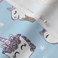 unicorn food // ice cream cone unicorns cake cute kawaii rainbows fabric blue