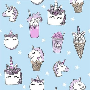 unicorn food // ice cream cone unicorns cake cute kawaii rainbows fabric blue