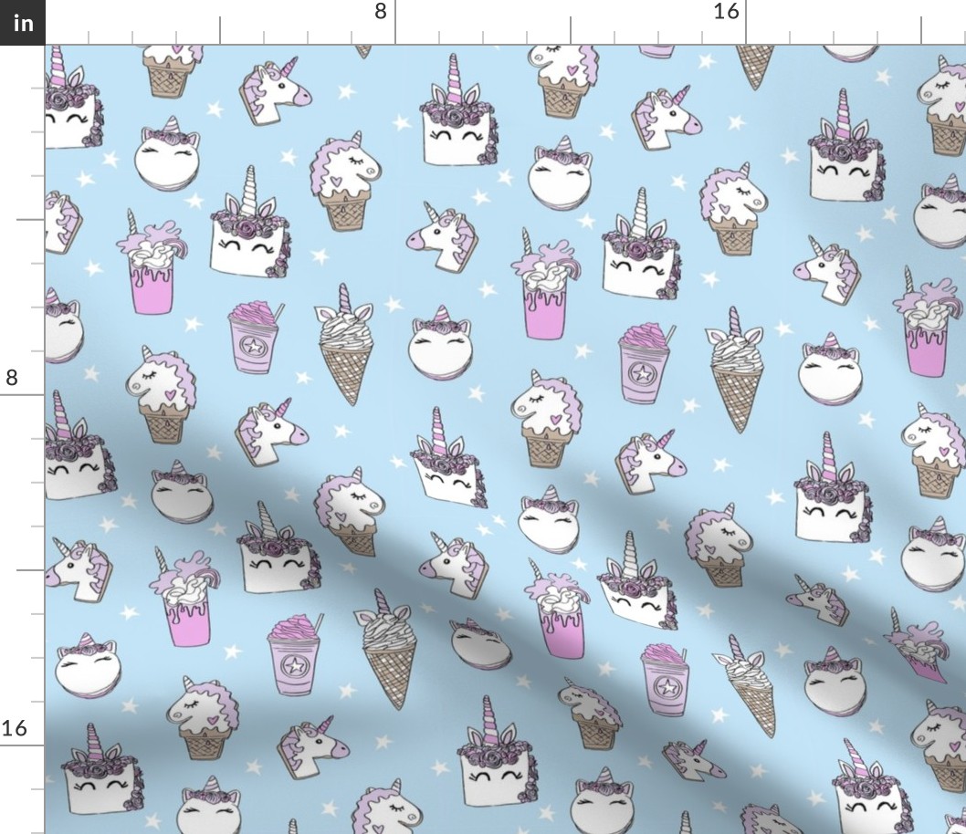 unicorn food // ice cream cone unicorns cake cute kawaii rainbows fabric blue