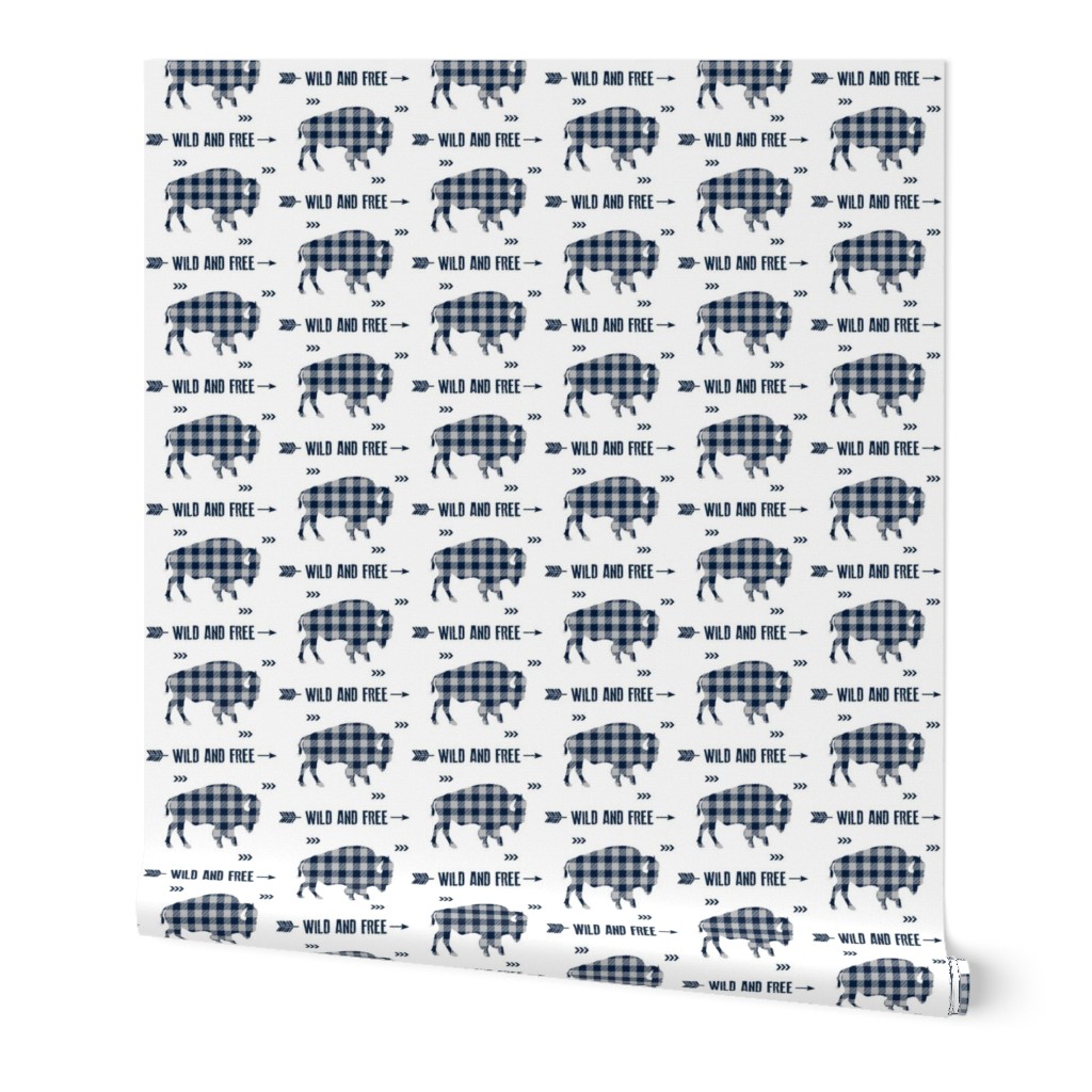 Wild and Free Bison - Navy + Grey Buffalo Plaid Check Baby Boy Bedding GingerLous