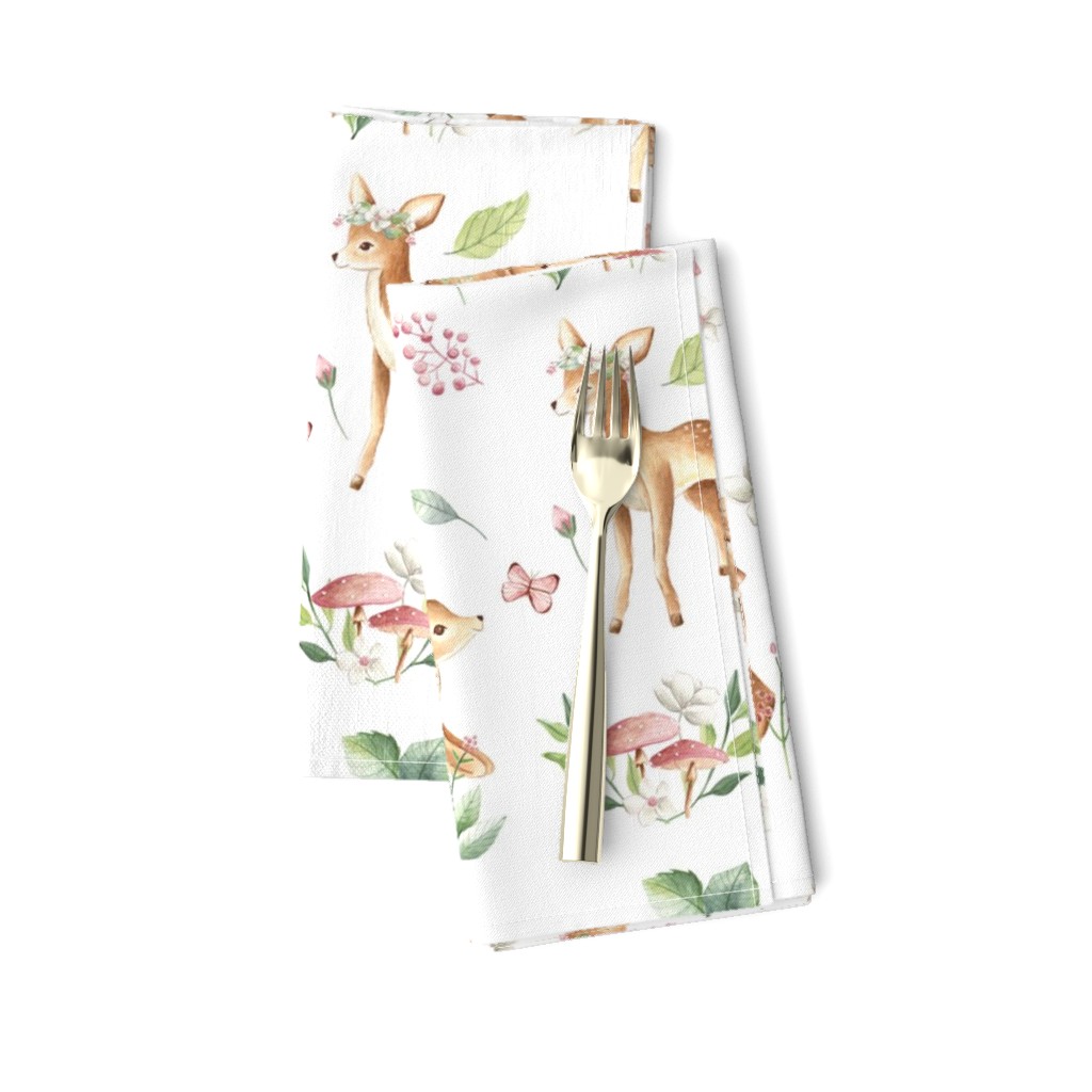 Large Baby Deer with flowers  white / Woodland Deer / Forest Animals/ Nursery Fabric