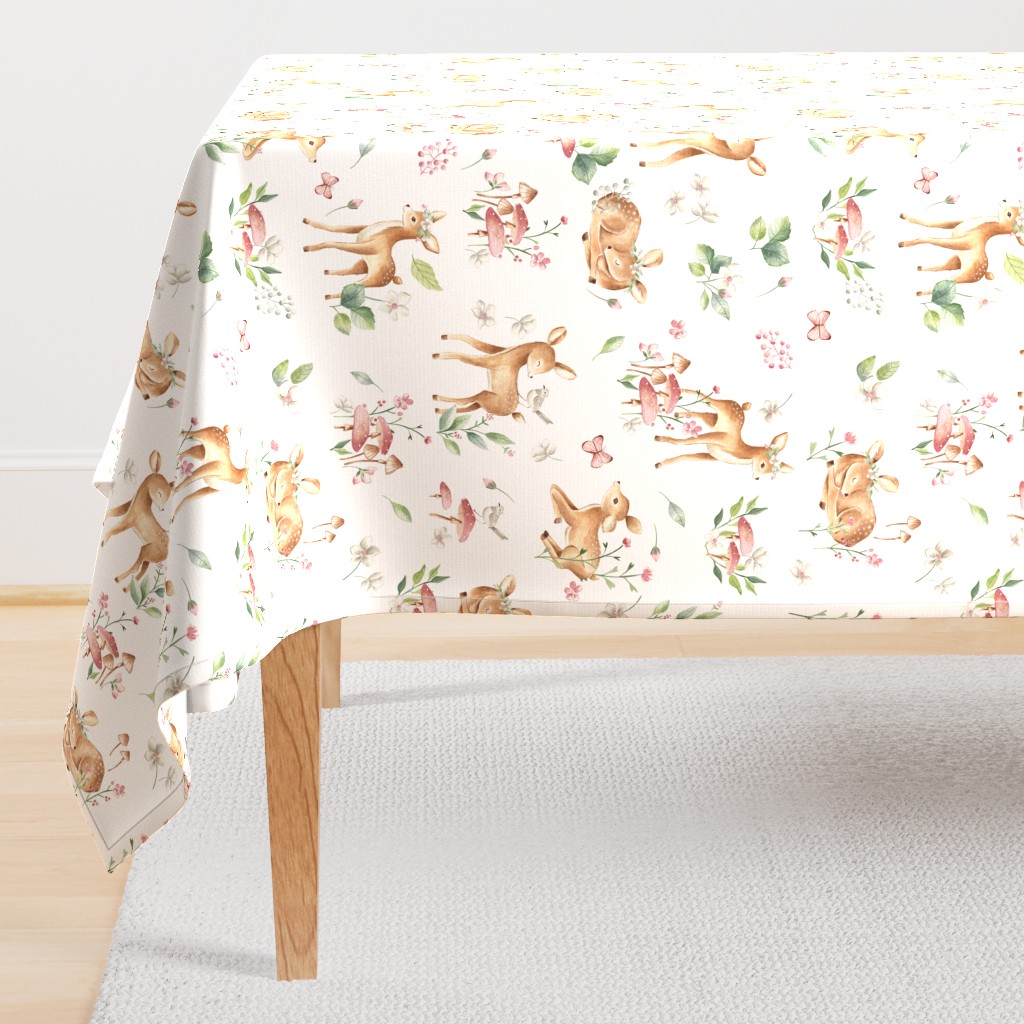 Large Baby Deer with flowers  white / Woodland Deer / Forest Animals/ Nursery Fabric