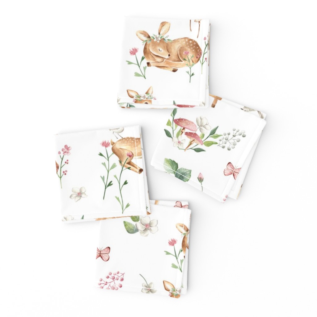 Large Baby Deer with flowers  white / Woodland Deer / Forest Animals/ Nursery Fabric